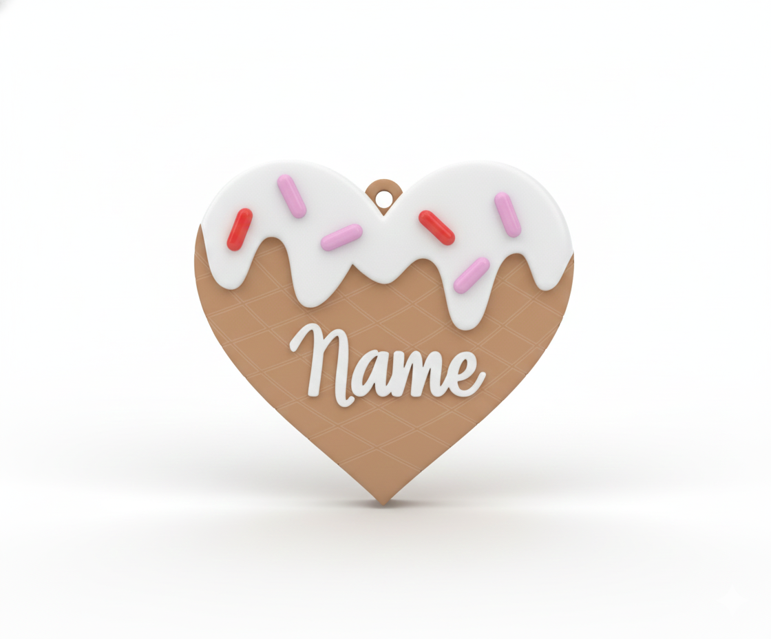 Personalised heart shaped ice cream name tag keyring